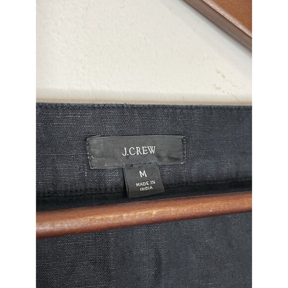 J Crew Square Neck Button Up Linen Top Womens Medium Black Puff Sleeve Blouse - Picture 4 of 6